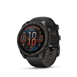 GARMIN FĒNIX® 8 - 47 мм, AMOLED, Sapphire - Carbon Gray DLC Titanium с Black/Pebble Gray силиконова каишка