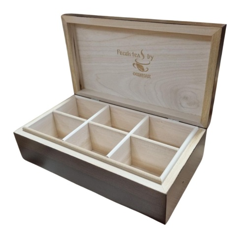 Wooden Tea Box with 6 Compartments and a Choice of 2 Colors