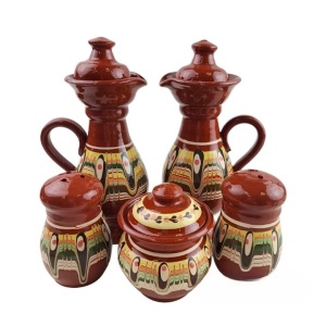 Ceramic 5-piece oil and vinegar set with traditional Troyan pattern - Img 2
