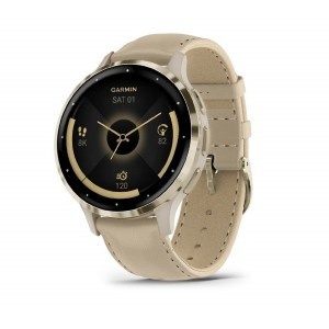 GARMIN Venu® 3S - Soft Gold Bezel with French Grey Case and Leather Strap