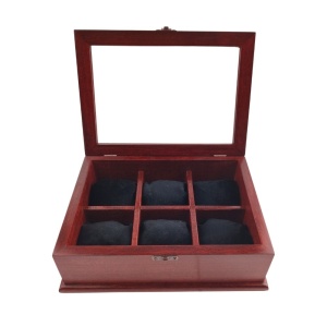 Luxurious Wooden Box for Storing 6 Watches in Burgundy Color - Img 1