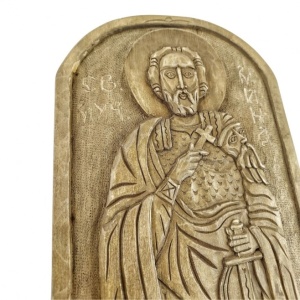 Wood-Carved Icon of Saint Mina in an Oval Shape - Img 2