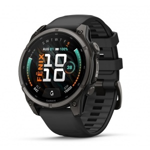 Garmin fēnix® 9 - 47 мм Carbon Grey DLC Titanium с Black силиконова каишка