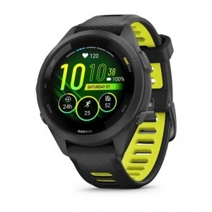 Garmin Forerunner 265S Black Bezel and Case with Black/Amp Yellow Silicone Strap Smart Watch