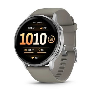 Garmin Venu® 4 - 45 мм, Silver с Silver Gray силиконова каишка - Смарт часовник