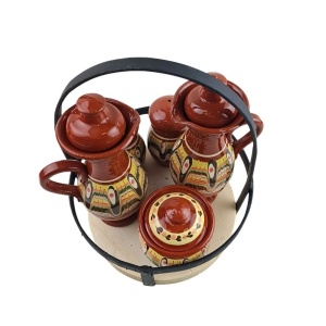 Ceramic 5-piece oil and vinegar set with traditional Troyan pattern - Img 3