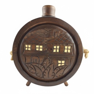 Hand-carved wooden flask Carved Houses
