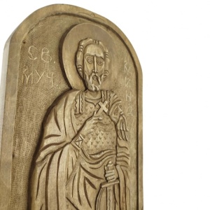 Wood-Carved Icon of Saint Mina in an Oval Shape - Img 3