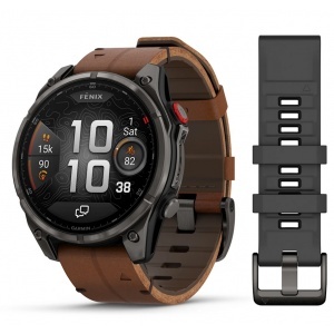 Garmin Fēnix® 8 Pro – 47 mm, AMOLED, Sapphire - Carbon grey DLC titanium с Chestnut кожена каишка - Смарт часовник