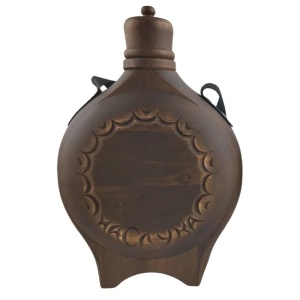 Wood-Carved Flask with Hunting Motifs and Built-In 200 ml Glass Container - Img 8