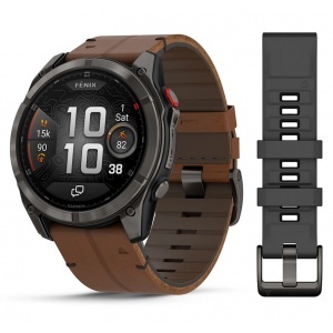 Garmin Fēnix® 8 Pro, 51 мм, AMOLED, Sapphire, Carbon grey DLC titanium с Chestnut кожена каишка - Смарт часовник