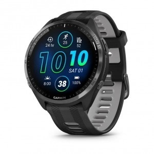 Garmin Forerunner 965 Carbon Grey DLC Titanium Bezel with Black Case and Black/Powder Grey Silicone Smart Watch