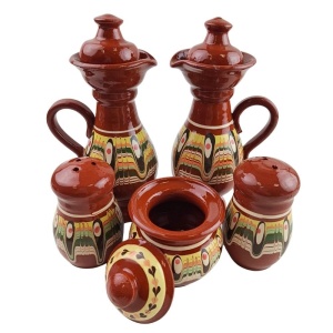 Ceramic 5-piece oil and vinegar set with traditional Troyan pattern - Img 4