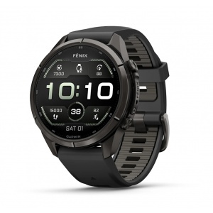 Garmin fēnix® 9 Pro, inReach® - 43 мм Carbon Gray DLC Titanium с Black/Pebble Grey силиконова каишка