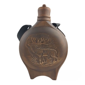 Wood-Carved Flask with Hunting Motifs and Built-In 200 ml Glass Container - Img 2