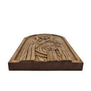 Wood-Carved Icon of Saint Mina in an Oval Shape - Img 4