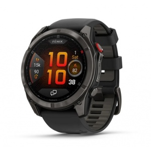 Garmin Fēnix® 8 Pro, 51 мм, AMOLED, Sapphire, Carbon grey DLC titanium с Black/pebble grey силиконова каишка - Смарт часовник