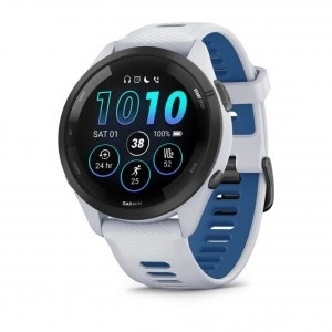 Garmin Forerunner 265 Black Bezel with Whitestone Case and Whitestone/Tidal Blue Silicone Strap Smart Watch