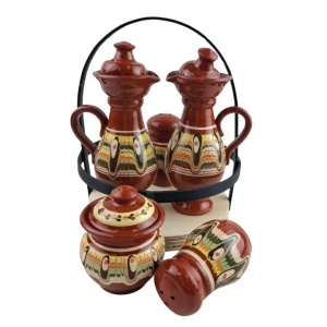 Ceramic 5-piece oil and vinegar set with traditional Troyan pattern - Img 8