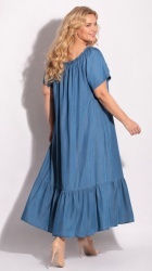 Rochie larga din Denim, cu volan, Bust maxim 140 cm. - Img 2