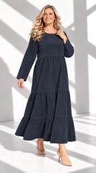 Rochie din velur raiat, bust 124 cm, cu volane - Img 3