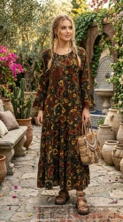 Rochie lunga, cu imprimeu boho, bust 110 cm