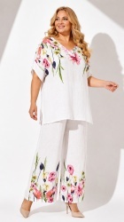 Set 2 piese din In, fusta pantalon si bluza Oversize, bust max 160 cm, Floral. - Img 4