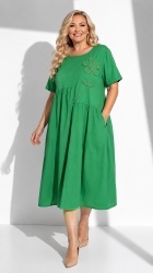 Rochie din bumbac, uni, cu floare 3D, crosetata, Bust maxim 122 cm. - Img 2