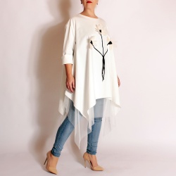Rochie stil tunica, asimetrica, cu tule, Giorgia - Img 2