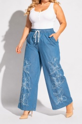 Pantalon din denim, cu broderie, Lisa