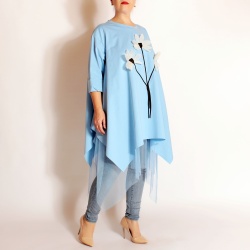 Rochie stil tunica, asimetrica, cu tule, Giorgia - Img 1