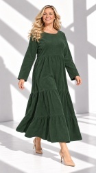 Rochie din velur raiat, bust 124 cm, cu volane - Img 4