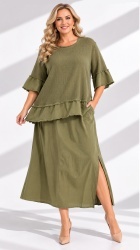 Rochie 2 piese din bumbac si In, bust max 120 cm - Img 2