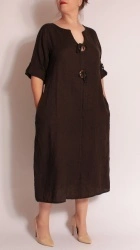Rochie din In cu nasturi aplicati, bust 122 cm