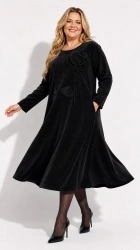 Rochie din velur raiat, bust 120 cm, cu floare 3D - Img 5
