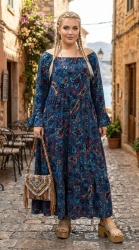 Rochie lunga, cu imprimeu boho, bust 110 cm - Img 3