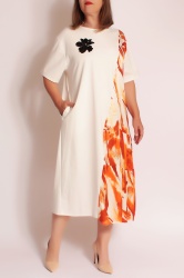Rochie alba, OVERSIZE, tricot tip jerse si satin. - Img 1
