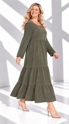 Rochie din velur raiat, bust 124 cm, cu volane - Img 5