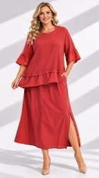 Rochie 2 piese din bumbac si In, bust max 120 cm - Img 3