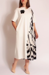 Rochie alba, OVERSIZE, tricot tip jerse si satin. - Img 2