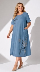 Rochie din bumbac, cu inserție din jerse, Bust maxim 124 cm. - Img 4
