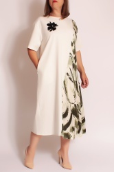 Rochie alba, OVERSIZE, tricot tip jerse si satin. - Img 3