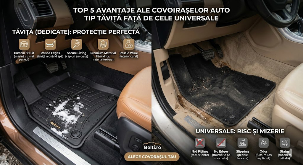 Top 5 avantaje ale covorașelor auto tip tăviță față de cele universale