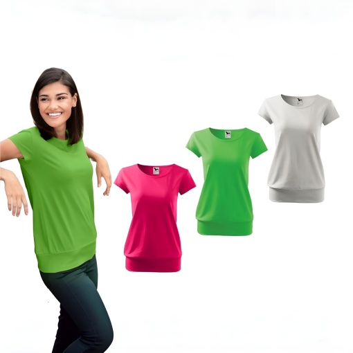 Set 3 tricouri dama bumbac 100%, cu banda aplicata jos elegant casual pentru femei 120 - Roz , Alb, Verde mar