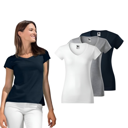 Set 3 tricouri dama guler in V slim fit cu decolteu albastru marin, gri inchis, alb v-neck 162