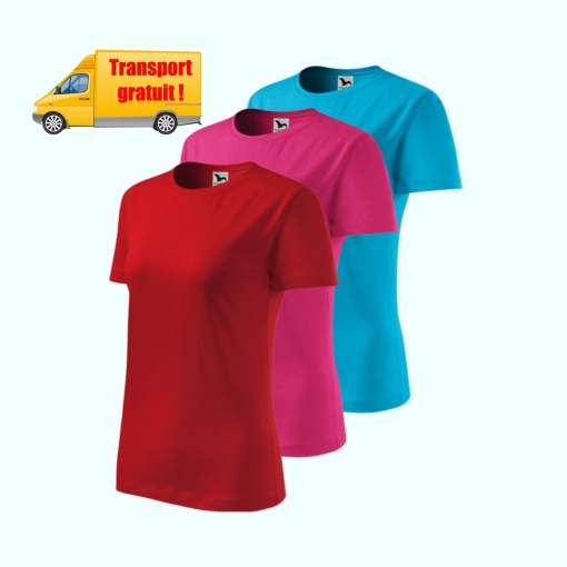 Set 3 Tricouri Simple Damă pentru femei | Roșu Roz Albastru - 133
