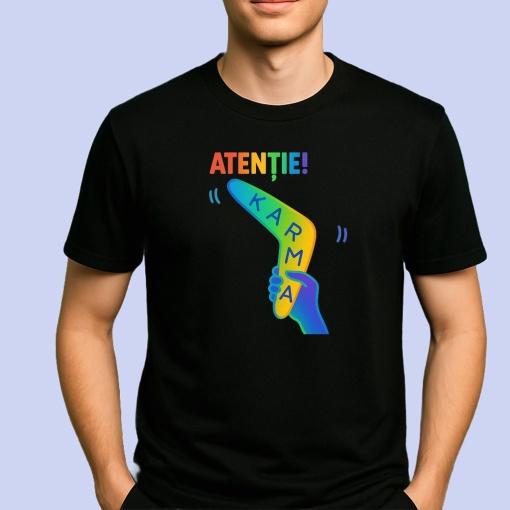Tricou Atentie Karma Negru, Copii | Dama | Barbat