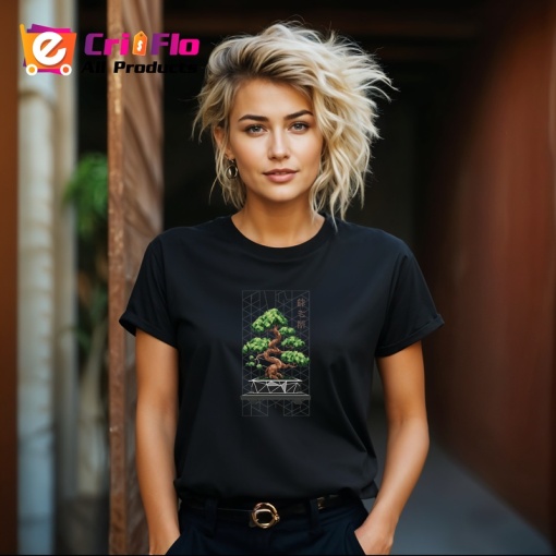 Tricou Bonsai Japonez Cu Elemente Geometrice, Copii | Dama | Barbat, culoare negru