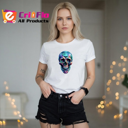 Tricou Craniu Colorat Poligonal, Copii | Dama | Barbat