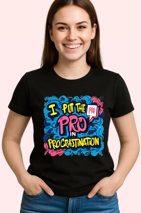 Tricou Pro In Procrastination Text Colorat, Copii | Dama | Barbat, culoare negru